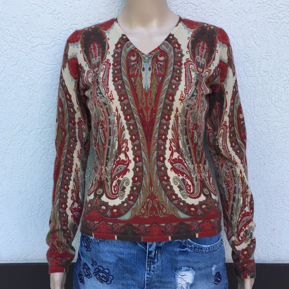 Neiman Marcus cashmere sweater paisley